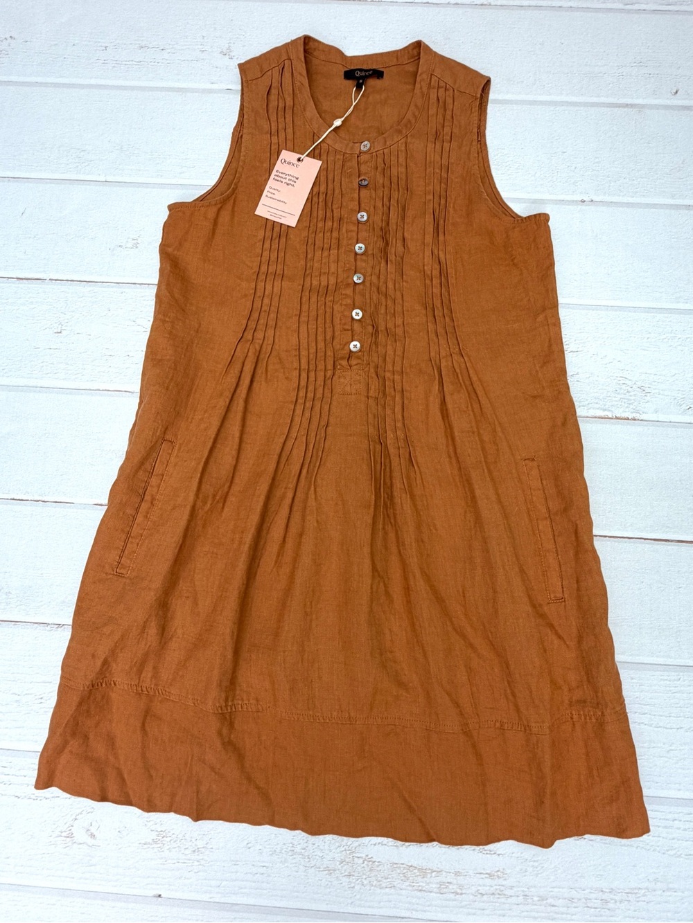 Quince 100% European Linen Swing Dress Small Terracotta Sleeveless NWT Fall